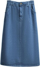 Women's Summer Casual Elastic Waist Pockets Work Midi Denim A Line Skirt picture