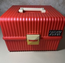 Vintage Sassaby Red Plastic Makeup Train Case Vanity Cosmetic Box Model 101-10 picture