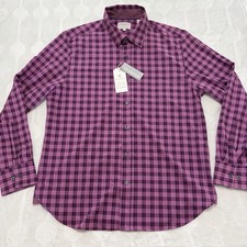 NWT Con.Struct 4 Way Stretch Shirt Men’s Large Purple Plaid Slim Flip Cuff picture