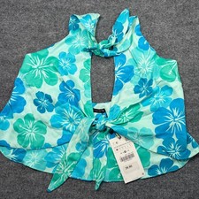 Zara NWT M Tropical Hibiscus Satin Effect Halter Tie Front Crop Top 3067/088 picture