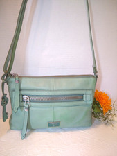 Fossil Dawson Small Pebbled Leather Aqua Mint Crossbody W/ Key & Fossil Patch picture