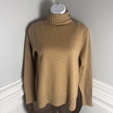 Qi Cashmere Womens Cowl Neck Sweater M Soft Minimalist Office Luxury - Tan picture