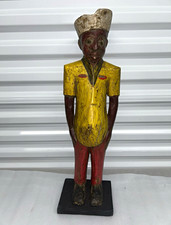 Vintage African Colon Statue Hand-Carved Colonial Figure Yellow & Red Uniform picture