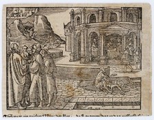 16thC German Luther Bible Woodcut Rich Man Lazarus Leper Dogs Biblical Print picture
