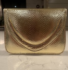 Pristine Vintage Walborg Gold Metallic Snakeskin Evening Bag Clutch Chain 70s picture