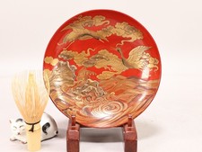 Japanese Kanazawa Lacquer Wooden Sakazuki 7.09inch Cranes&Waves Makie Meiji Era picture