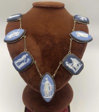 Antique Wedgwood Jasperware Plaque Necklace Sterling Silver Mounts 7 Cameos 16