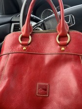 Authentic Dooney & Bourke Red/Cherry Leather Satchel With Tassel Brass Hardware picture