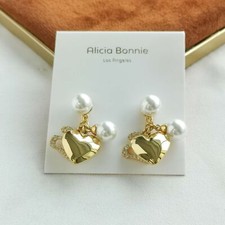 Alicia Bonnie Gold Sweet Embrace Charm Earrings Pearl White Crystal new with Tag picture