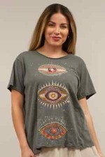 NWT Kyla Seo Comfort Lula Tee Dark Grey Eyes Embroidery S Small Crewneck Boho picture
