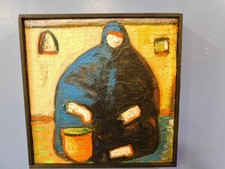 VTG Modern Abstract FAUVIST Expressionist Portrait Oil Painting Signed 12 x 12 picture
