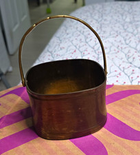 Vintage Copper Basket Container with Swing Handle Carrying Handle picture