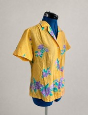 Vintage Hilo Hattie Yellow Hawaiian Shirt Vacation Beach Cruise Women's Size M picture