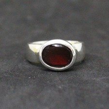 Garnet Ring- 925 Sterling Silver Oval Bezel Ring picture