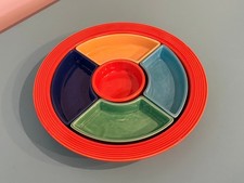 1930s-40s FIESTA GLAZED CERAMIC SEGMENTED RELISH TRAY SET BY HOMER LAUGHLIN picture