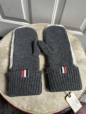 Thom Browne New York Men’s Knit Shearling Merino Wool Gray Mittens/Gloves Sz L picture