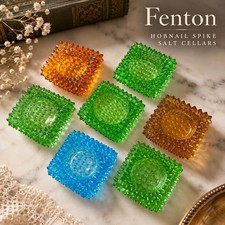 VTG Fenton Hobnail Spike Glass Salt Cellars Set of 7 Multicolor picture