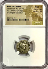 69-79 AD Vespasian Winged Caduceus Ancient Roman Silver Denarius NGC Choice Fine picture