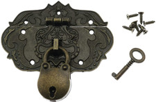 Antique Embossing Decorative Brass Hasp Clasp Latch Lock with Screws for Jewelry picture