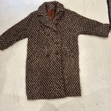 VTG 1960s Richard Barr Irish Wool Tweed Coat Heavy Basketweave Brown Mod ILGWU picture