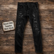 Diesel DNA Tepphar Mens 32x32 Black Distressed Slim Carrot Jeans 0683P Stretch picture