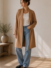 Vintage VAKKO Butter Soft Leather Open Front Coat Jacket USA M Oversized picture