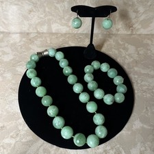 Vintage Estate Large Green Chrysoprase Beaded Necklace Bracelet Earrings Set picture