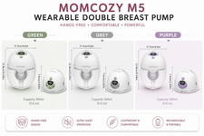 NEW Momcozy M5 Wearable Double Breast Pump Hands-Free Portable - Green/Grey/Purp picture