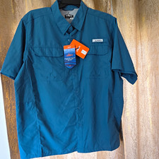 Habit Men's XL Solid Blue Short Sleeve Button-Up Shirt Point Collar Pockets picture