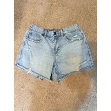 Aerie Light Wash Raw Hem Distressed Denim Shorts Size S picture