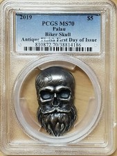 2019 Palau Biker Skull 1 oz Silver Antique Finish PCGS MS 70 FDOI $5 4186 picture