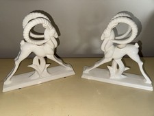 Vintage Pair Fitz Floyd Candle Holders Gazelle Antelope White Ceramic Japan  picture
