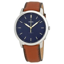 Fossil Minimalist Blue Dial Brown Leather Men's Watch FS5304 picture