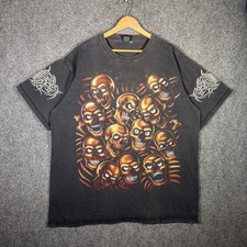 Vintage Skull Pile Shirt Mens 2XL Black 90s Rap Tee Faded Liquid Blue Tribal AOP picture