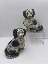 ANTIQUE 19C. VICTORIAN STAFFORDSHIRE ENGLAND POTTERY KING CHARLES SPANIEL DOGS picture