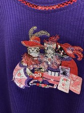 Vintage BonWorth Purple Ribbed T-Shirt Embroidered Cat Crew Neck Short Sl PXS picture