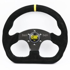 320mm OMP Carbon Fiber Spoke Genuine Suede Leather Flat Sport Steering Wheel #Y picture