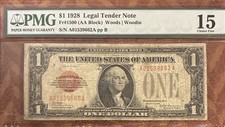 1928 $1 Funnyback Red Seal United States Note USN Legal Tender PMG 15 Fine picture