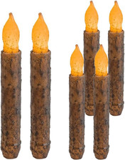 6.5'' Rustic Timer Flameless Primitive Taper Candles Battery Operated picture