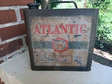 VINTAGE ATLANTIC MOTOR OIL TIN CAN ADVERTISING GAS STATION GARAGE PHILADELPHIA picture