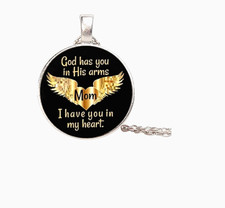 mom memorial gold angel wing love God heaven charm 925 Sterling Silver 24