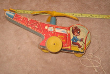 Toy Wooden Happy Little Helicopter Pull Toy 1950's Whirlybird Bear Wood Chopper picture