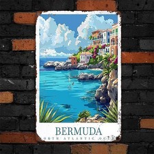Vintage Bermuda North Atlantic Ocean Metal Tin Sign Tropical Seaside Wall Decor picture
