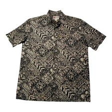 Hilo Hattie Hawaiian Shirt Mens S/M Black Gold Floral Short Sleeve Button Up EUC picture