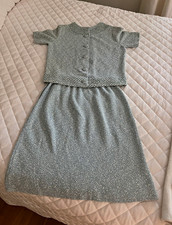 R&K Knits 2-Piece Knit Sweater & Skirt Set M Aqua/ White Vintage mid 70’s. picture