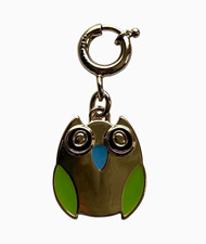 Gucci Owl Enamel Bag Charm Gold Tone Green Blue Made in Italy picture