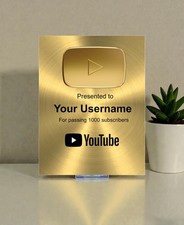 YouTube GOLD Customized Play Button Award | 8x10 Photo Plaque | Made of Metal picture
