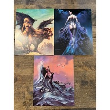 Vintage 1992 Boris Vallejo Poster Card Set Winged Beast Angel Water Nymphs 8x10 picture
