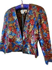 NWT Vintage Oleg Cassini Black Tie Silk Beaded Evening Jacket Multi Size Large picture