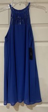 NWT Lulus Sz S Blue Unique Detail Flowy Lined Mini Dress Beautiful & Soft picture